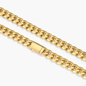 Stainless Steel Mens Cuban Link Chain Miami Necklace 8/10/12/14mm Width No Fade & Durable Hip Hop Jewelry 7''-26'' Length