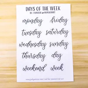 Days of the Week Planner Sticker Sheet Bujo Bullet Journal