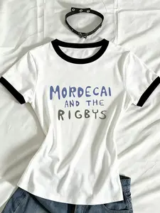 Women's Milk Silk Fabric Soft & Smooth T-Shirt, Short Sleeve English Print Loose Comfortable Youthful Campus Fashion