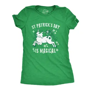 Womens Saint Patricks Day Is Magical T Shirt St Funny Leprechaun Unicorn Shirt Funny Womens T Shirts Cute Vintage Fashion Casual Ladies T-Shirt Gift Saint Patrick's Day Tops for Women Funny Unicorn Top Women's Green