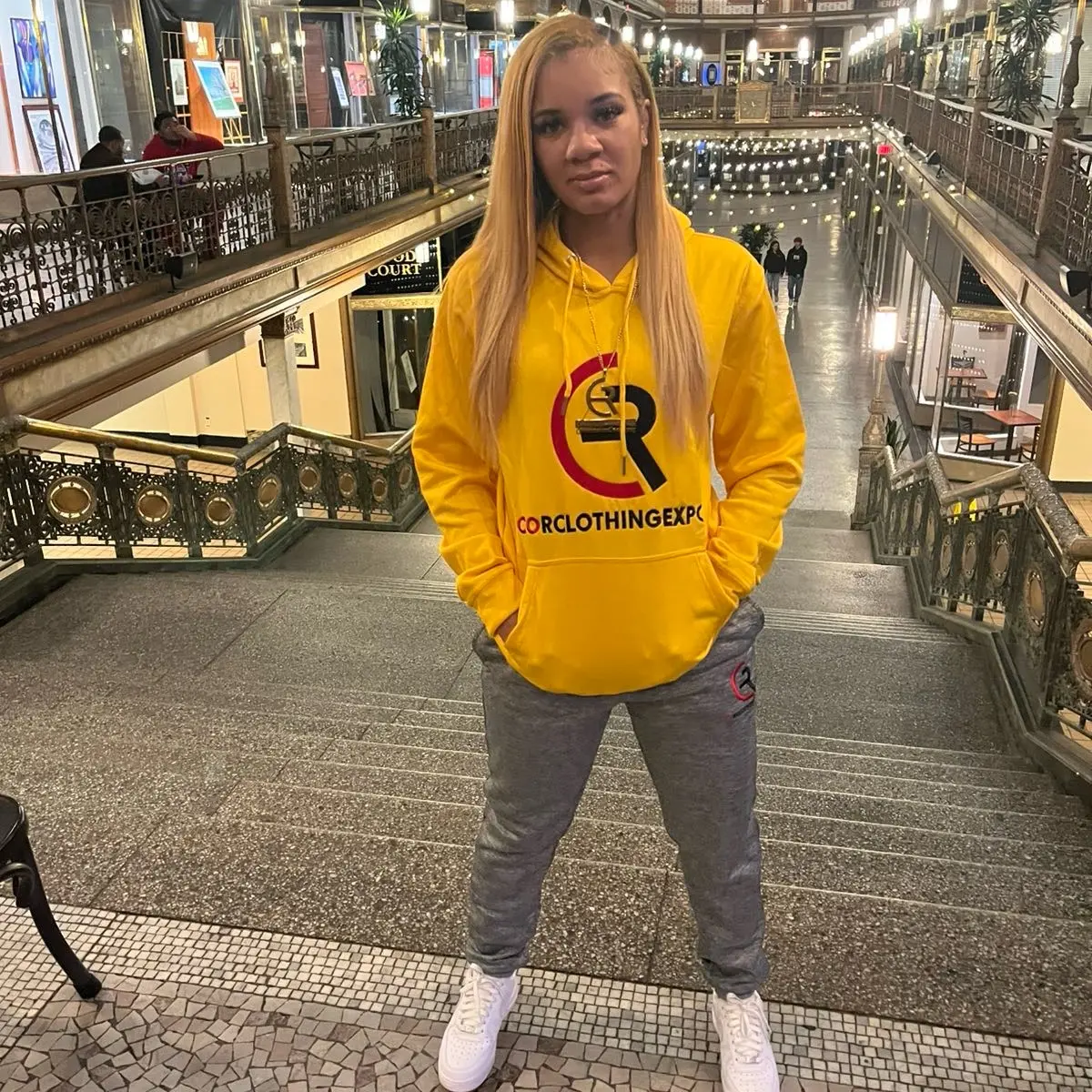 COR Clothing Prestige Lifestyle Tracksuit Yellow Hoodie with Logo Design & Grey Joggers Set