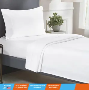 Twin Sheets Set, Natural 100% Cotton Sheets, Soft Luxury 400 Thread Count Sateen Cooling Sheets, 3 Pc Dorm Rooms & Adults, Twin Bed Sheets (Bright White Sheets)