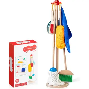 Wooden Kids Cleaning Set for Toddlers,8 Pieces Montessori Cleaning Toys with Kids Broom and Mop Set, Housework Pretend Play Toy Gift for Boys Girls Ages 3+