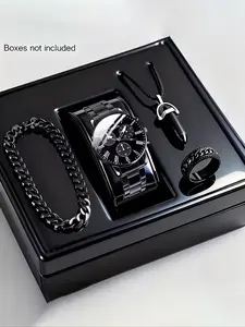 Men's Sport Style Modern Fashionable Wristwatch Analog Quartz Watch Set, Alloy Strap, Round Dial, Buckle Closure, Casual Wear, Party Gift, Casual Trendy Wristwatch