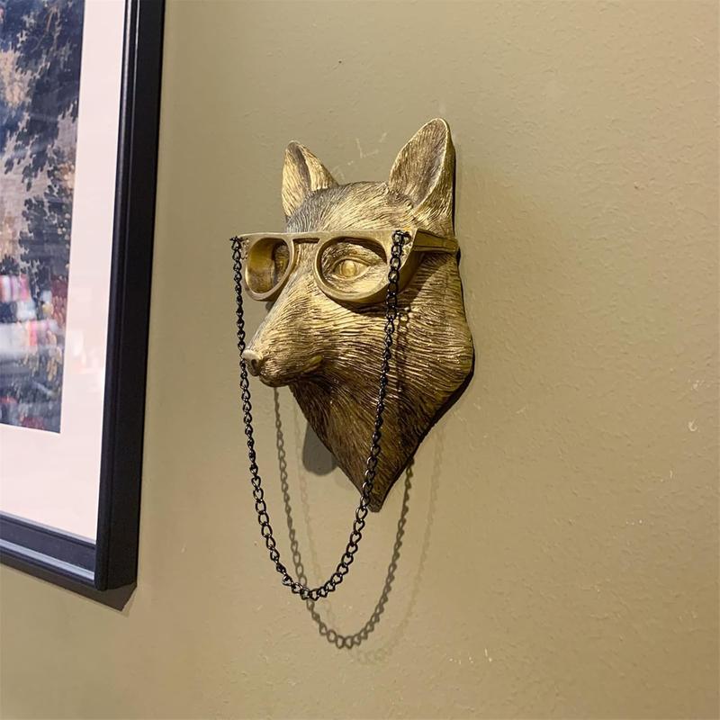 Animal Heads Wall Decor, Faux Deer Head Mount, Animal Sculptures Wall Decor, Resin Animal Head Wall Hanging Decoration for Living Room Bedroom Kitchen Gift,Fox Ornaments Hangable