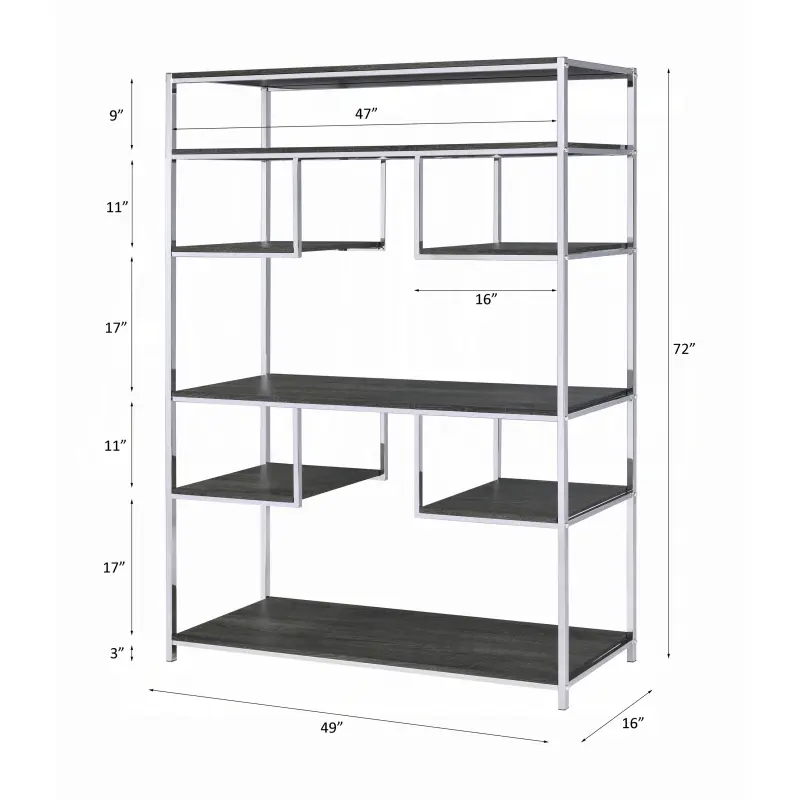 Rustic Grey Oak and Chrome 8-Shelf Bookshelf,Tall Bookcase Shelf for CDs/Movies/Books, Home Office Bookcase Shelf Storage Organizer, Modern Book Shelf for Bedroom/Living Room/Home Office tall bookshelf shelf bookcase ikea  bookshelf  hack torage