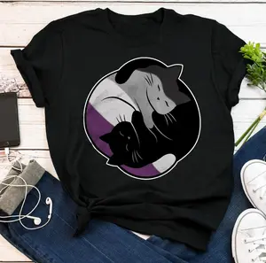Black, Asexual Pride Shirt, Women Men, Ace Flag Gift, LGBT T-shirt, Gay Pride Month Festival Tee, Asexual Tops, Clothing, Yin Yang Cat, Subtle