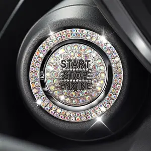 2 count Rhinestone Push Start Button Cover Bling  Accessories for Women, Sparkly  Push to Starter Stop Button Decorative Cover, Key  Knob Ring  Emblem Sticker(Colorful)