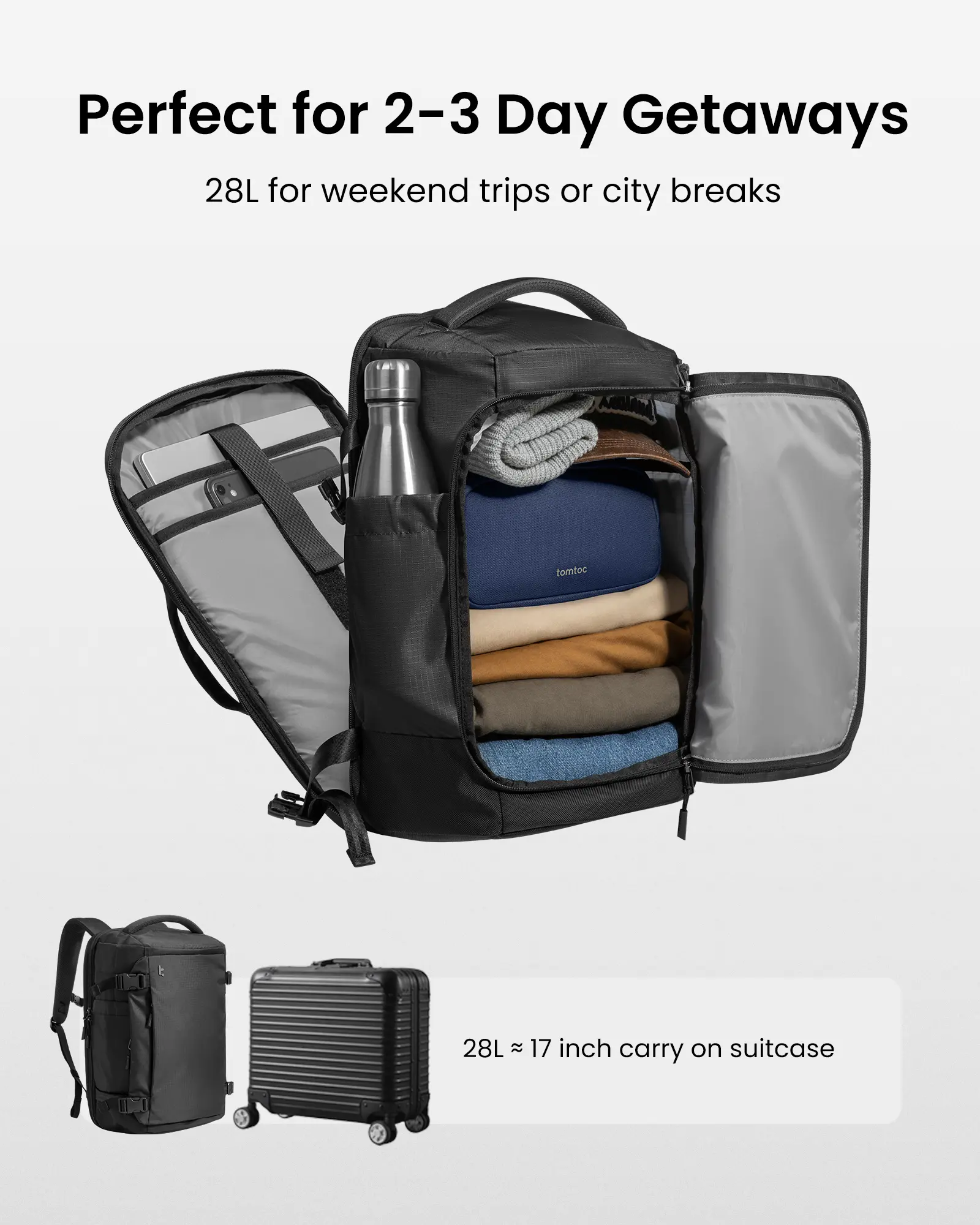 tomtoc Travel Backpack 28L, TSA Friendly Flight Approved Carry-on