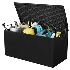 Garvee 100 gal Outdoor Storage Box, Lockable Plastic Deck Box with Lid, Waterproof & UV-Resistant Storage Bin for Patio Cushions, Garden Tools & Pool Accessories, Black