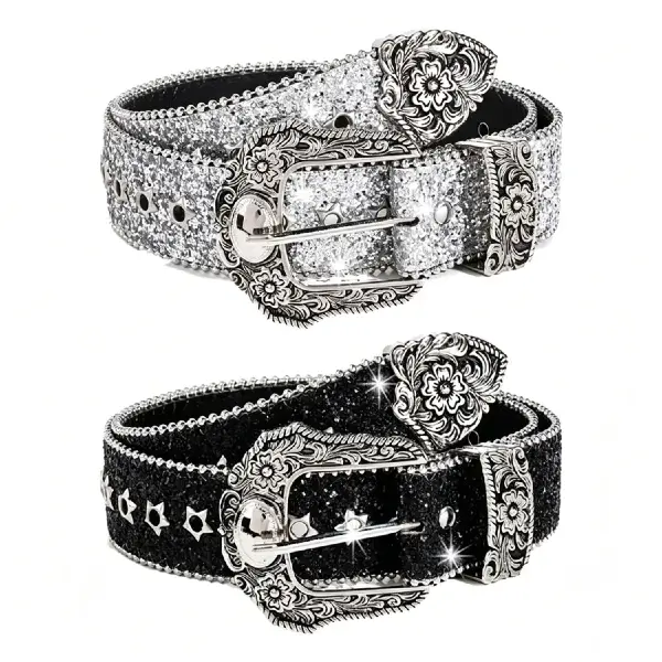 Women Men Rhinestones Belt,Bling Western Cowgirl Cowboy Studded Leather Belt Diamond Waist Belt for Jeans Pants dealsforyoudays