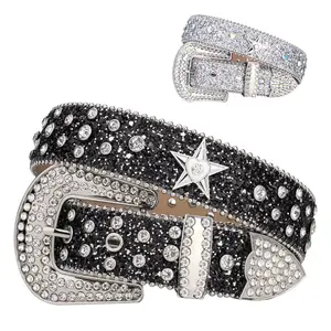 Y2K Cowgirl Core Rhinestone Belt Sparkling Western Buckle | Rave Festival Party Accessories TikTokEdgy Unisex Belt for Women & Men | Luxury Glitter Punk Statement Piece Beaded