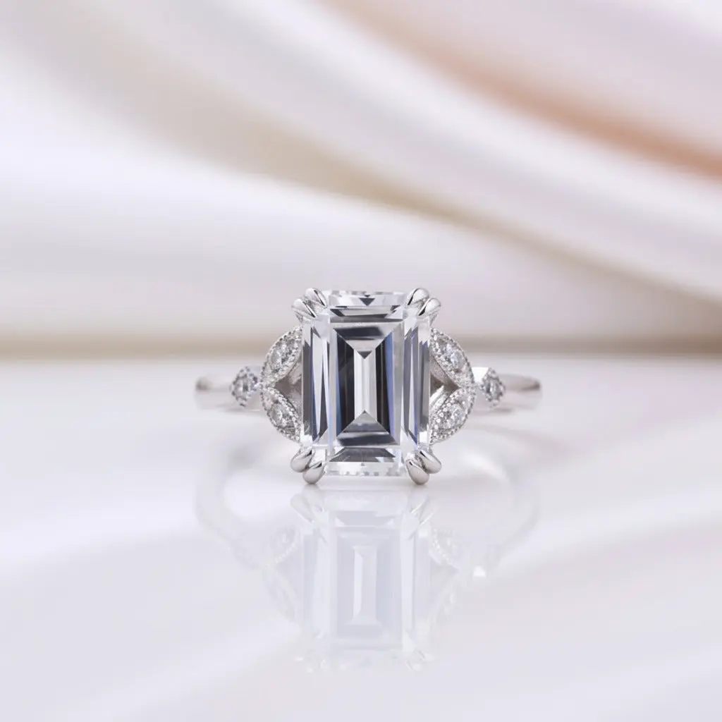 Emerald Cut White Sapphire Engagement Ring