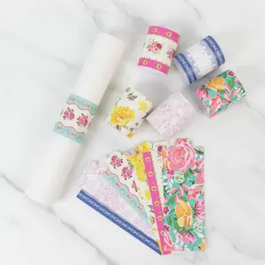 48-Pack Disposable Napkin Rings in Mixed Vintage Floral – Elegant Paper Napkin Holder Bands for Tea Parties, Weddings & Special Occasions