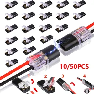 10/50pcs Double-Wire Plug-in Connector with Locking Buckle Pluggable LED Wire Connector 2 Pin 2 Way Universal Compact Wire