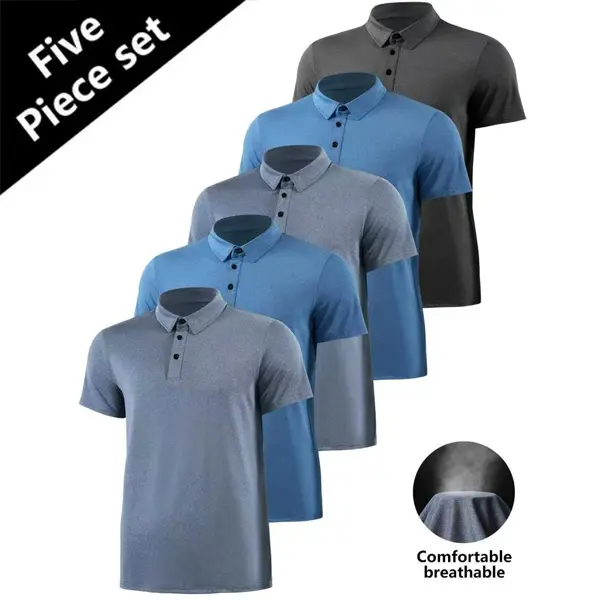 5 Pack Men's Quick Dry Short Sleeve Polo Shirts - Performance Moisture Wicking Fitness Sport Top, Breathable Stretch Men's Sports Polo for Golf, Casual Workout, Collared Neck, Lapel, Xxl, Quick-Drying