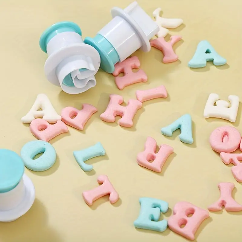 Alphabet & Number Cookie Fondant Cutter, 26pcs/set Plastic Mold Tool, Biscuit Mold, Fondant Cake Print, Pastry Decorating Tools, Baking Accessories, Baking Tool for Home Kitchen, Baking Supplies