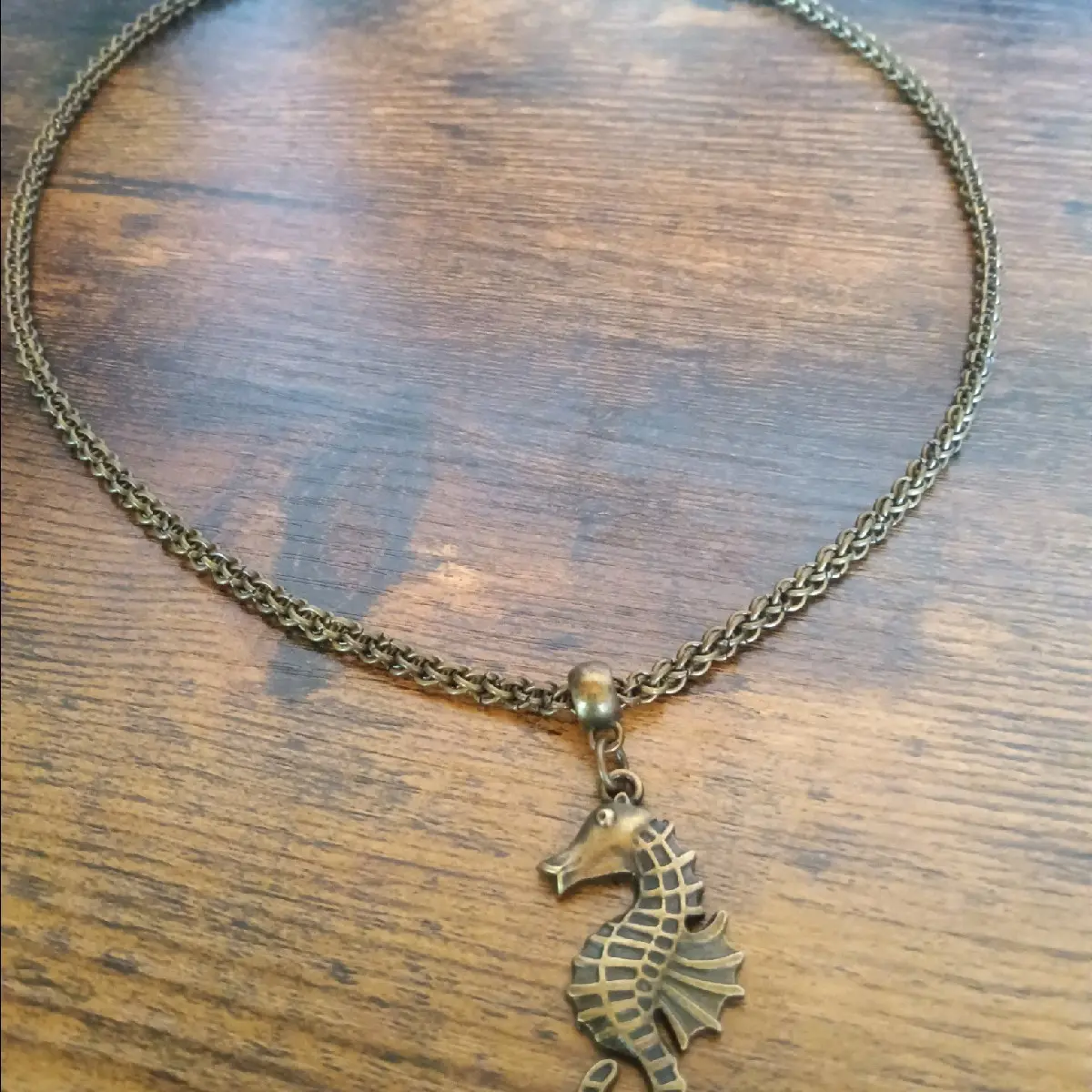 Bronze JPL Weave Chainmail Necklace with Seahorse Pendant