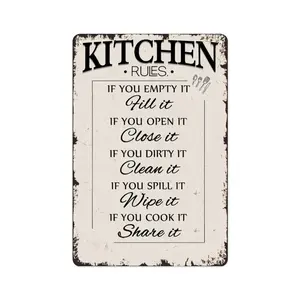Vintage Kitchen Rules Sign Retro Metal Aluminum Decor Funny Housewarming Gift Kitchen Wall Art 8x12 Inch Metal Poster