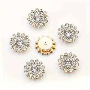 100pcs Gold Base Flower and Round Glass Crystal Rhinestones, Flat Back Gemstones, DIY Craft and Decoration Supplies, Rhinestone Charms