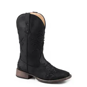 Roper Womens Black Faux Leather Kennedy Glitter Cowboy Boots