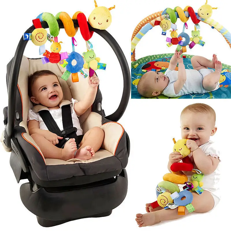 Baby Plush Hanging Toys, Cartoon Cute Animals Shapes Prams Stroller Bed Spiral Activity Hanging, Colorful Soothing Toys Infant Playpen Rattle Maracas