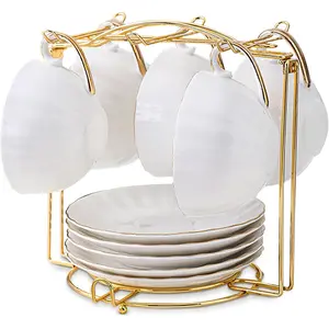 Cups and Saucers Holder,Metal  Cups Coffee Cups Rack,Organizer for Coffee Cup Spoon and Saucers ()