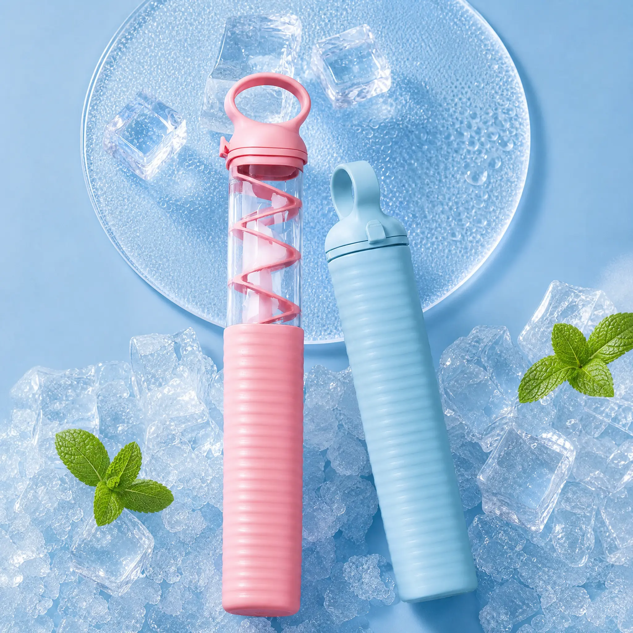 2 Pack Long Strip Silicone Ice Cube Tray with Lid, Easy Pull-Out Release Ice Mold, DIY Ice Making Mold, Reusable Freezer Ice Tray, Ice Cube Maker for Home, Office & Drinks, Silicone Ice Cube Mold, Ice Maker Tray, Kitchen Freezer Accessories
