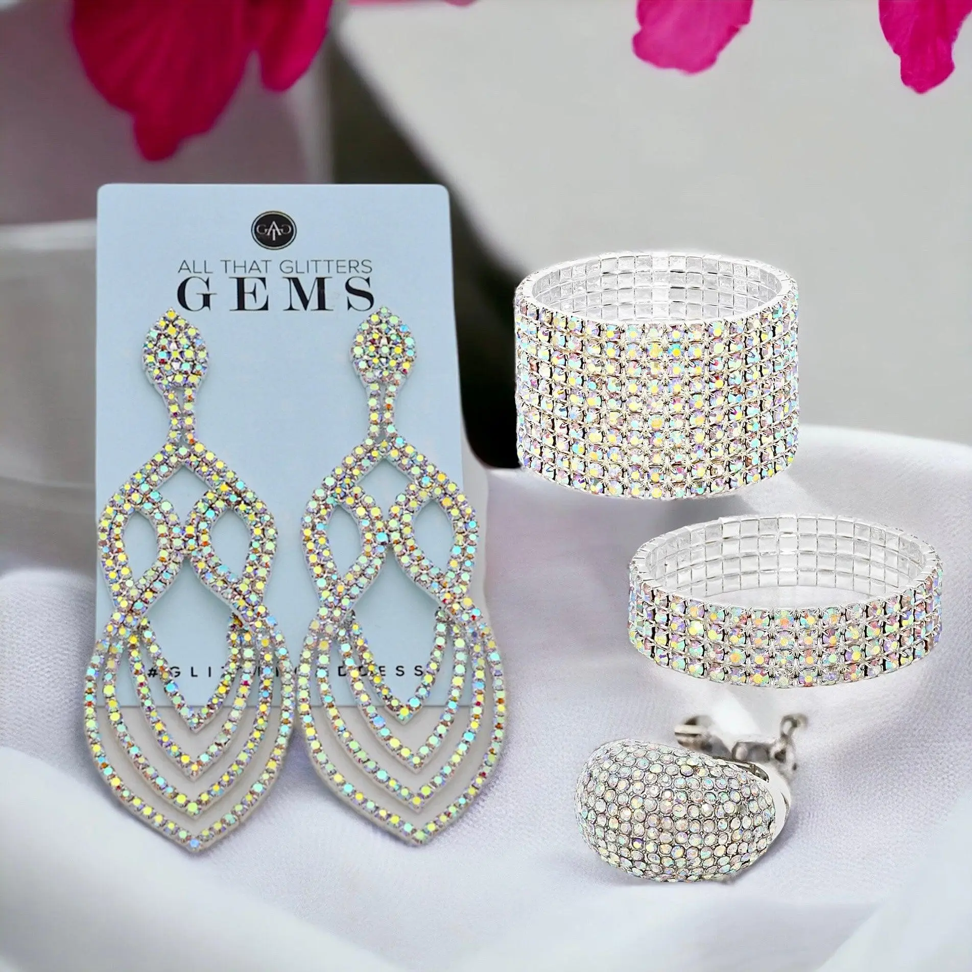 Baby Cindie - AB silver 4 pieces rhinestone jewelry set