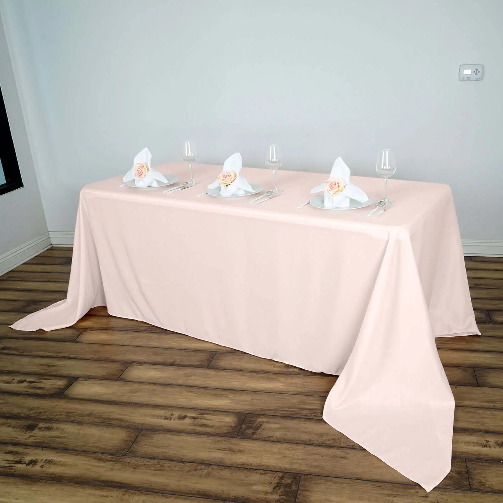 Polyester Rectangle Tablecloth, 90"x156" Blush Pink, Seamless Finish for Weddings, Graduations Party Supplies, Wedding
