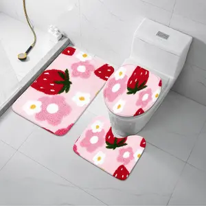 Strawberry Sweetheart Imitation Cashmere Bath Mat, Soft Cozy Material with Cute Strawberry Print, Non-Slip and Absorbent for a Charming Bathroom