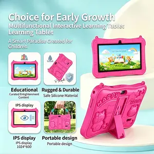 hanging rope handheld 7-inch children's tablet, Learning Entertainment Tablet, Touchscreen Android Tablet, Android 13 4GB RAM 64GB ROM shock-absorbing silicone protective cover, parents control educational learning software installation