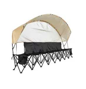 6-Seat Portable Soccer Bench with Sunshade & Storage - Lightweight Folding Sideline Seating for Football, Baseball, Camping, Outdoor Events 6 Seats With Umbrella