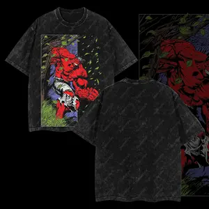 Superstyle The Incredible Red Hulk Rampage  MCU Edition Double Printed Oversize Lightweight Acid Washed Tee TV Series Graphic Design Top Cotton Streetwear Comic Superheroes T-Shirt Clothes Menswear Womenswear