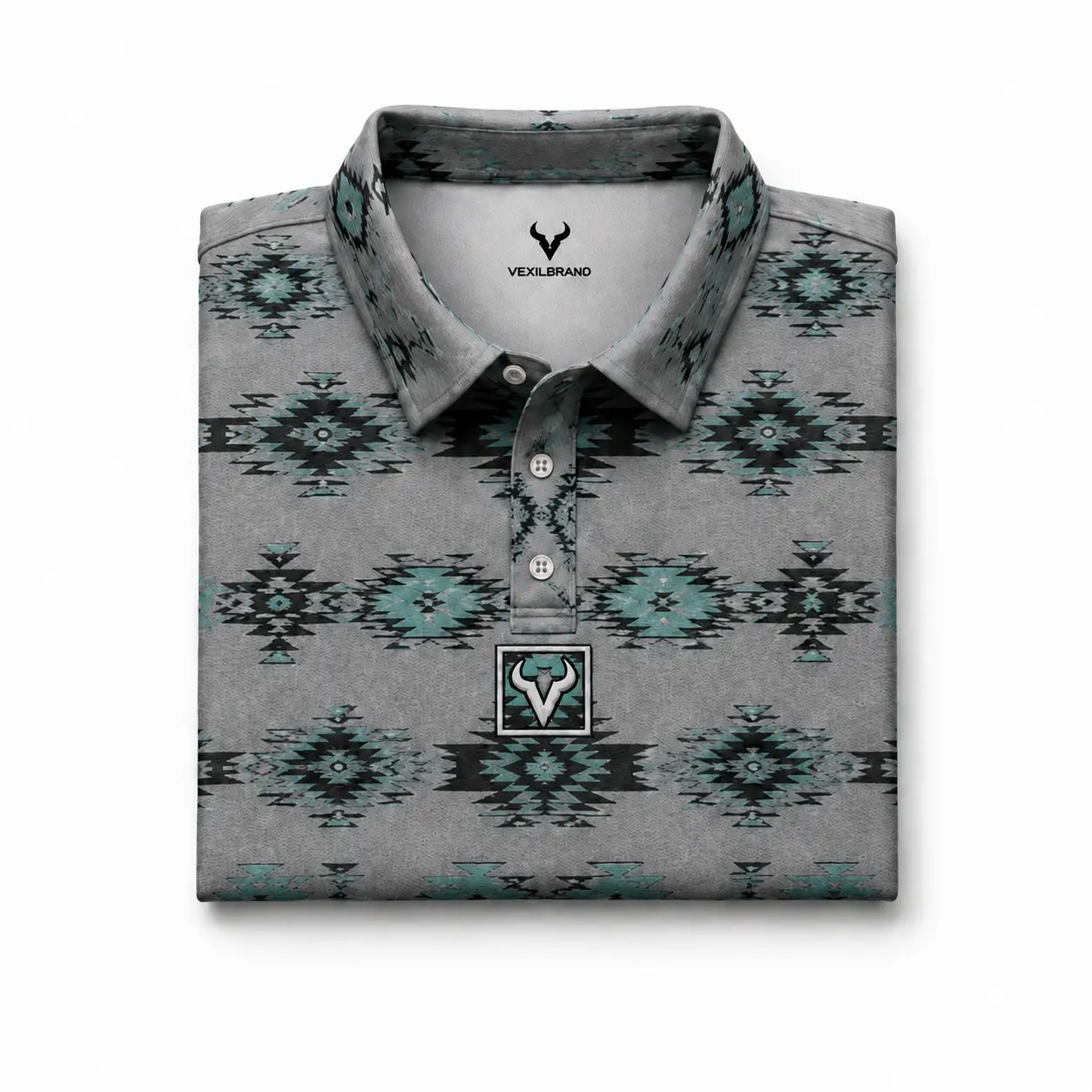 Vexil Brand - Polo - The Silver Mesa Gray/Turquoise Aztec Polo