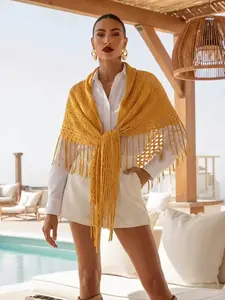 Women's Classic Knit Fringe Triangle Bandana Scarf, Casual Elegant Daily Wear, Fashion Accessory for Women and Girls, All Seasons, Tassel Decor Scarf