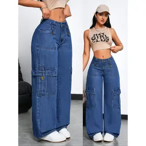 Women's stretch multi pocket denim jeans, slim fit straight leg denim jeans, casual street style, suitable for all seasons, elegant designRAIMENTRY