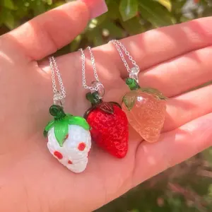 Glass Strawberry Necklace CE - Unique Design with Three Color Options for Fashion Accessories