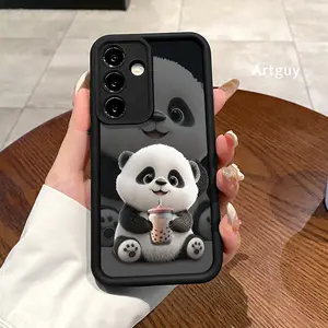 Phone case for Samsung S24 ultra plus S25 S23 S22 Ultra Plus Panda Drinking Milk Tea Advanced fashion gift Shockproof Silicone TPU Bumper Drop Protection Soft Cover