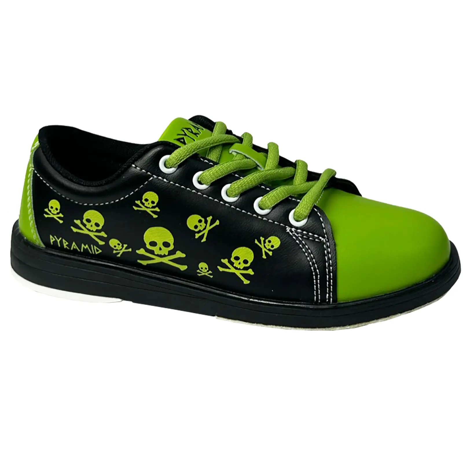 Youth's Classic Color Blocked Pyramid Bowling Shoes - Green Skull Pattern, Universal Hand Soles, Affordable, Multi-Size, Color Blocked Shoes