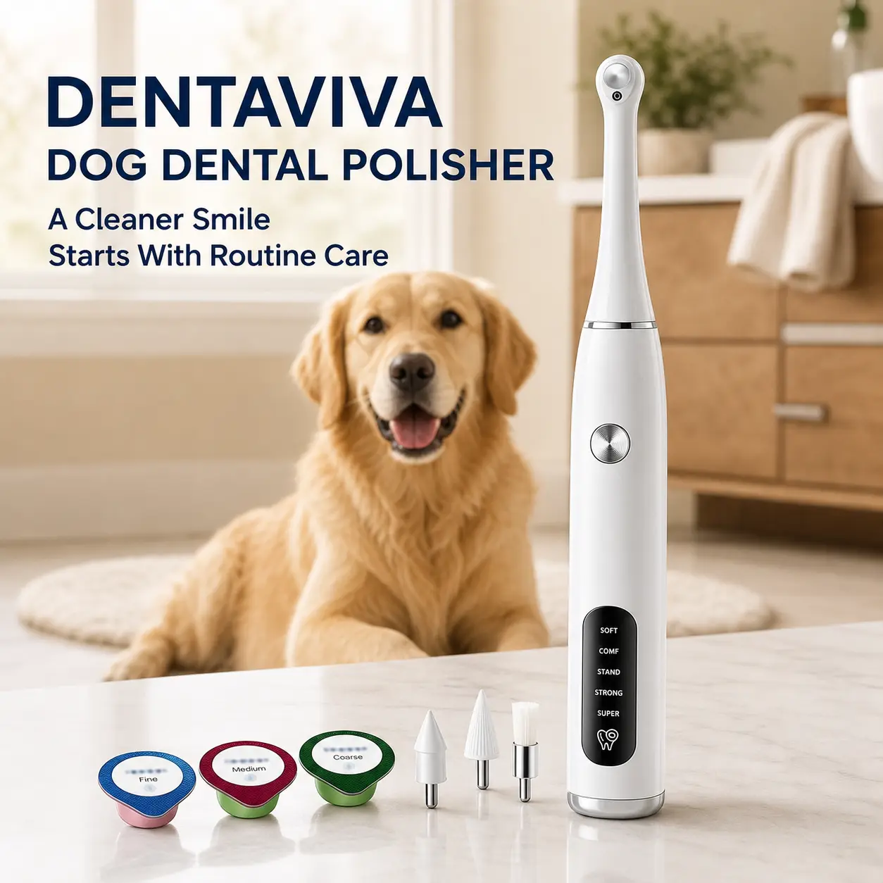 SmartWell Electric Dog Toothbrush Kit - 5 Speed Modes, 6 Replacement Heads, LED Light, USB-C Rechargeable, IPX6 Water Resistant for Home Pet Oral Care