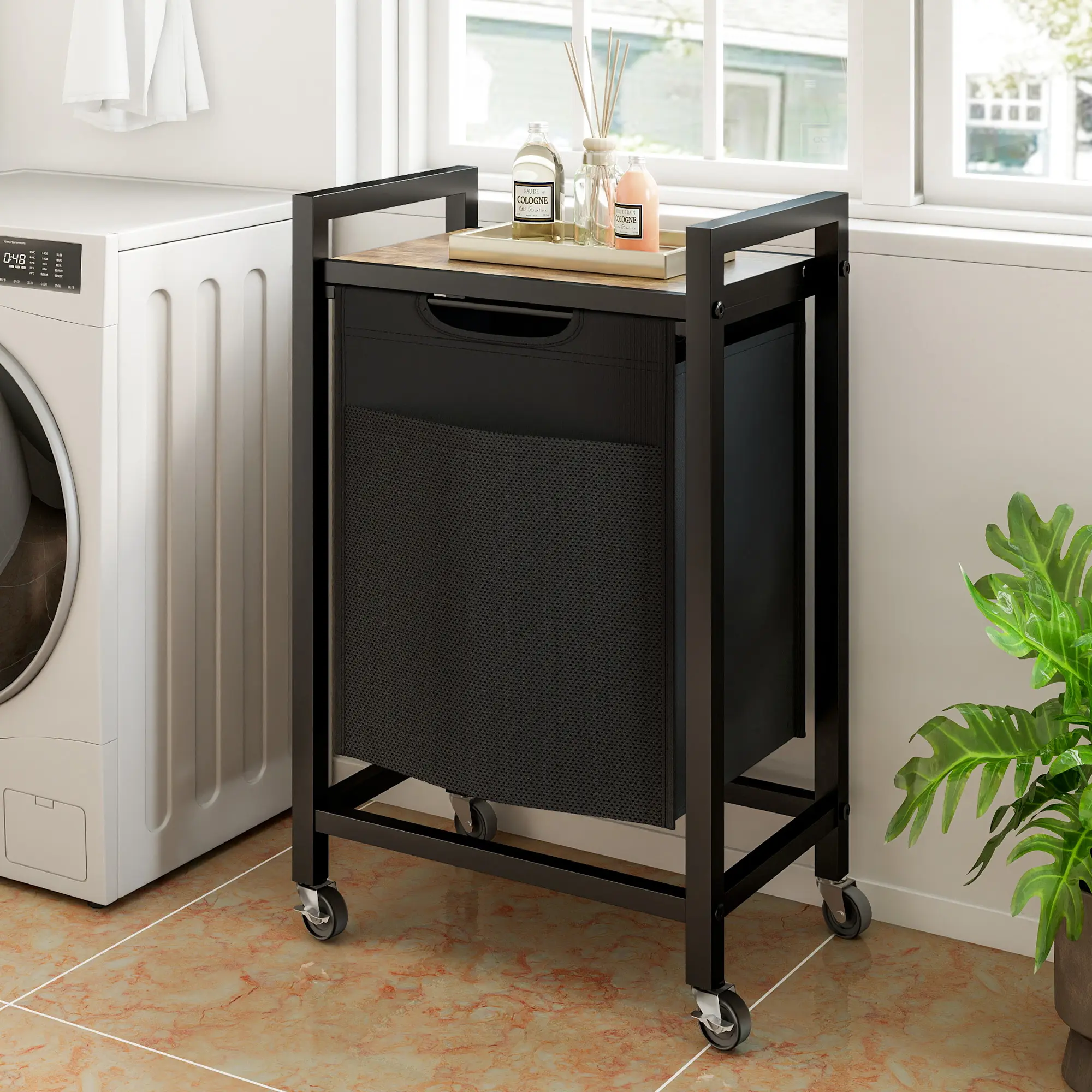 Rolling Laundry Hamper with Removable Bag, Freestanding Clothes Basket Organizer with Wheels for Bedroom and Bathroom