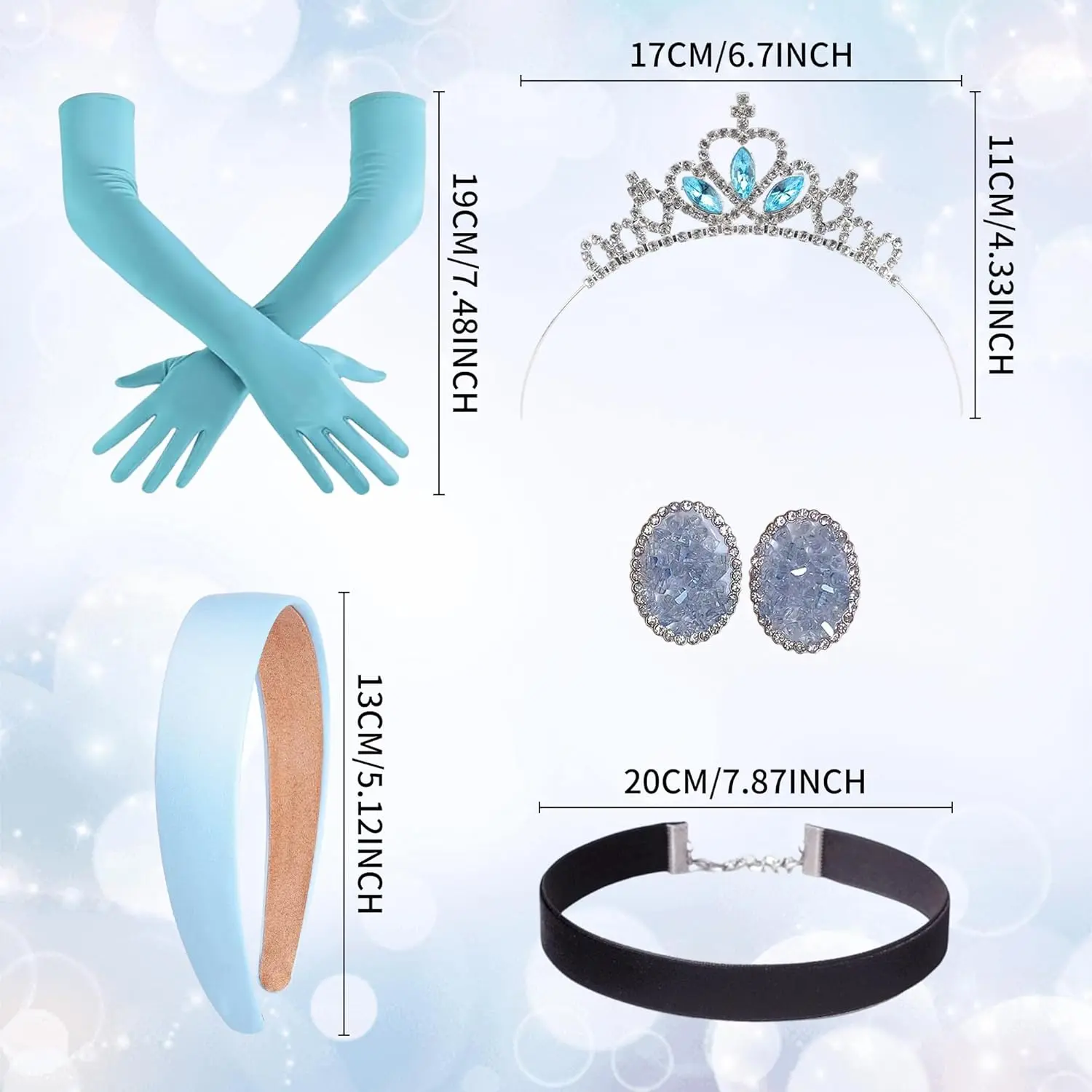 Princess Costume Accessories for Women Headband Black Velvet Choker Earrings Gloves Princess Crown for Halloween Costume Birthday Party