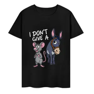 Men's "I Don't Give A Rat's Ass" Funny Political T-Shirt – 180GSM Pure Cotton Crew Neck, Cartoon Donkey & Rat Graphic, Stylish & Comfy Casual Wear for Fans of Edgy Humor vintage style top