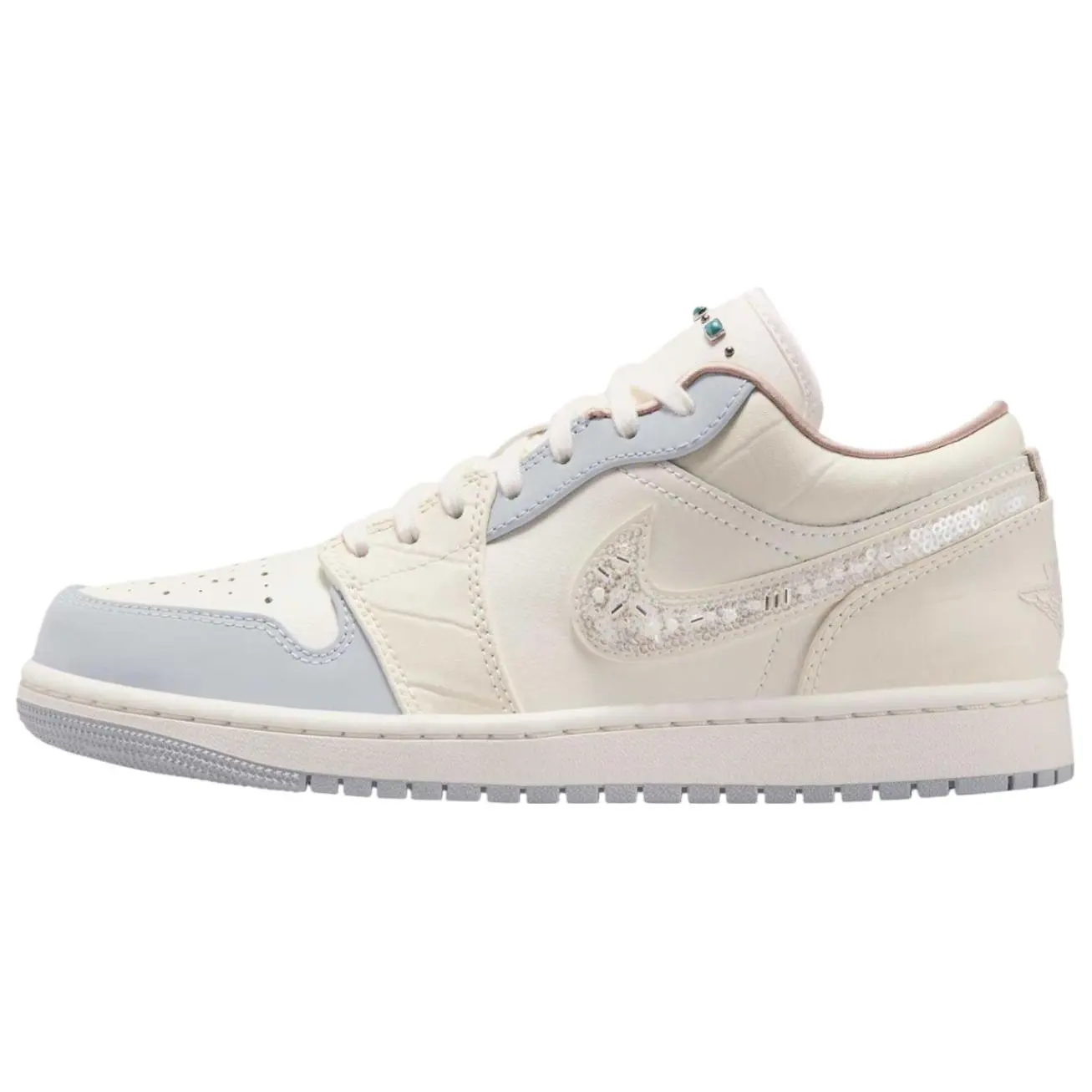 Women's Classic Air Jordan 1 Low Sports Footwear - Sail, Soft Pearl Sequins Sneaker