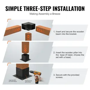 Father's Day Gift VEVOR Pergola Bracket Kit 6''x6'', 4pcs 3-Way Heavy Duty Corner Bracket Woodworks DIY Post Base Kit, Easy Installation Wooden Beams for Gazebos, Patio Pergolas, Log Cabin Outdoor Pergola Hardware