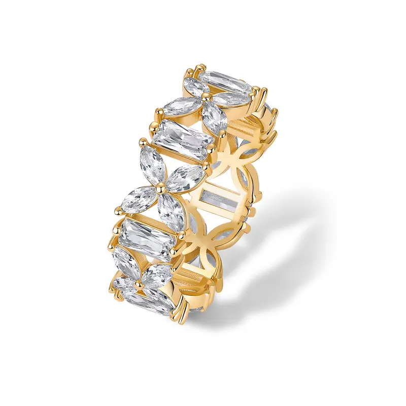 PAVOI 14K Gold Plated Bridal Eternity Ring for Women - Eternity Band With Marquise Cut Cubic Zirconia -  Statement Gold Wedding Bands
