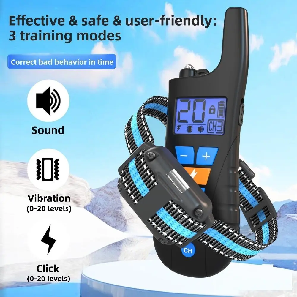 Remote Dog Training Collar with Bark Control, Waterproof Rechargeable E-Collar, Adjustable Beep/Vibration/Shock Modes for Small Medium Large Dogs