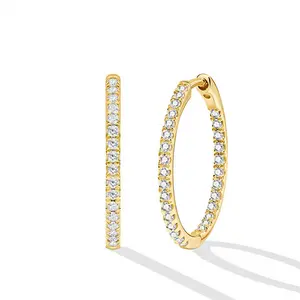 14K Gold Plated Sterling Silver Hoop Earrings for Women,Hypoallergenic Hoop Earrings with Cubic Zirconia Trendy Lightweight Cartilage Gold Hoops Earrings