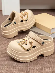 Women's Punk Style Hole Shoes, DIY Chain Flower, Thick Sole Eva Material, Comfortable Gardening Shoes, All Seasons